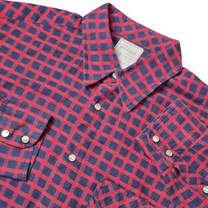 Billy Reid Men's M Pearl Snap Flannel Shirt Red Blue Plaid Western Italy